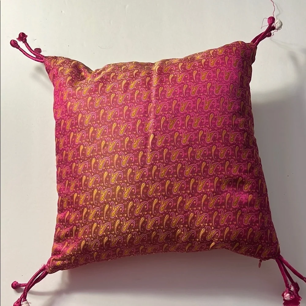 Vintage ABC Carpet & Home Pink and Gold Paisley Accent Pillow